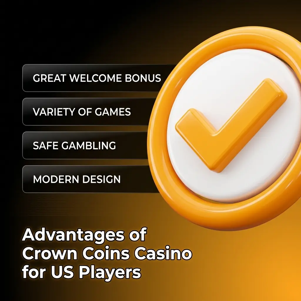 Crown Coins Casino advantages for US players showing dual currency system, 500+ games, and no-deposit welcome offer