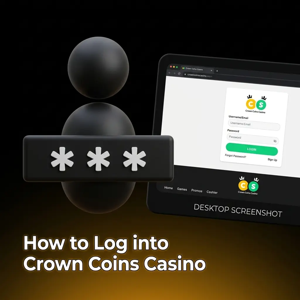 Crown Coins Casino login screen showing email and password fields with a Log In button to access your account dashboard
